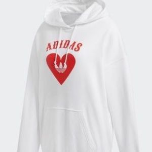 Adidas white trefoil hoodie XS red heart